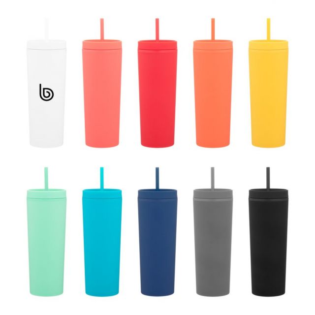 Slim Matte Tumbler with Straw | Custom Tumblers with Logo | Bulletin Bottle